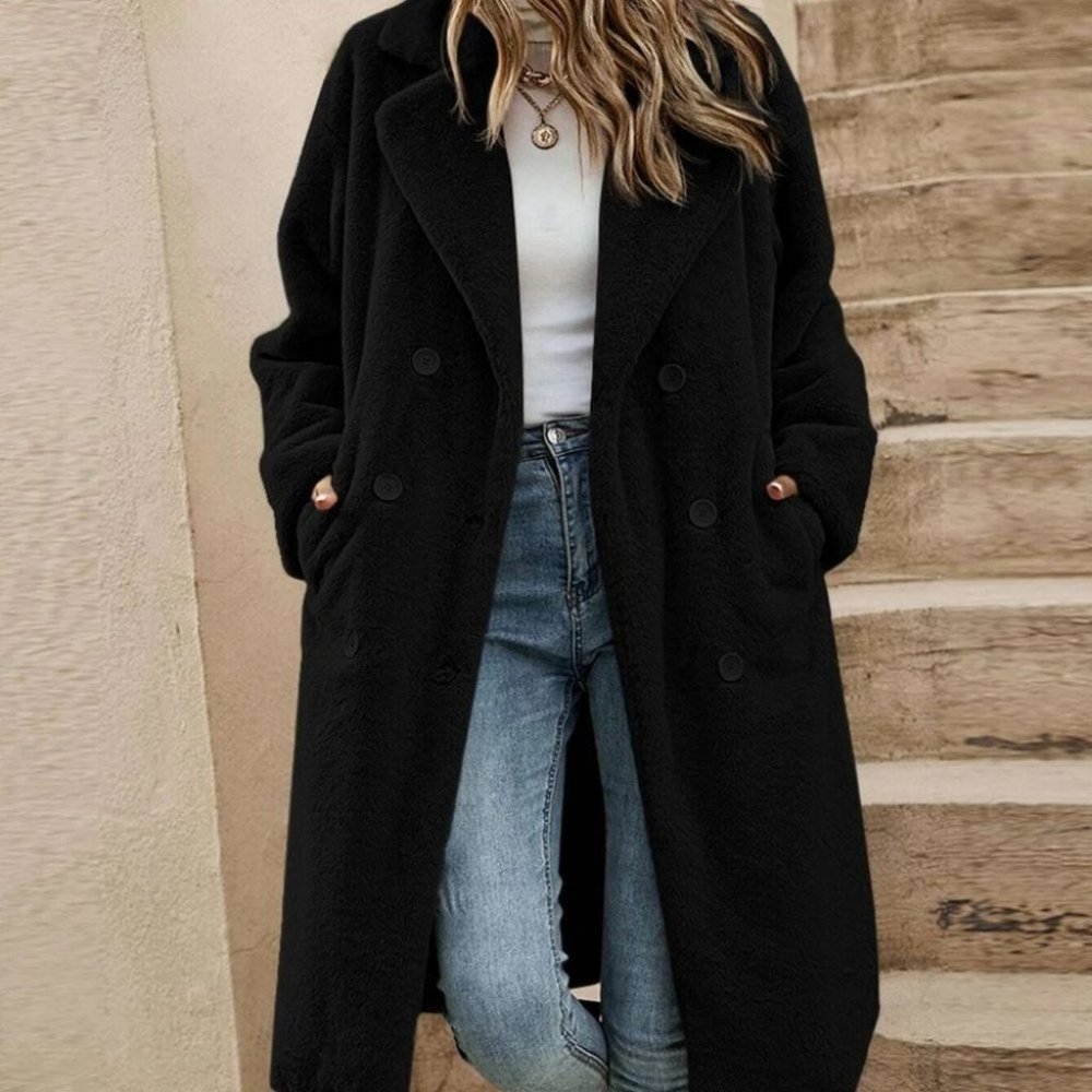 Black Preppy Womens Teddy Coat - Picture 1 of 4